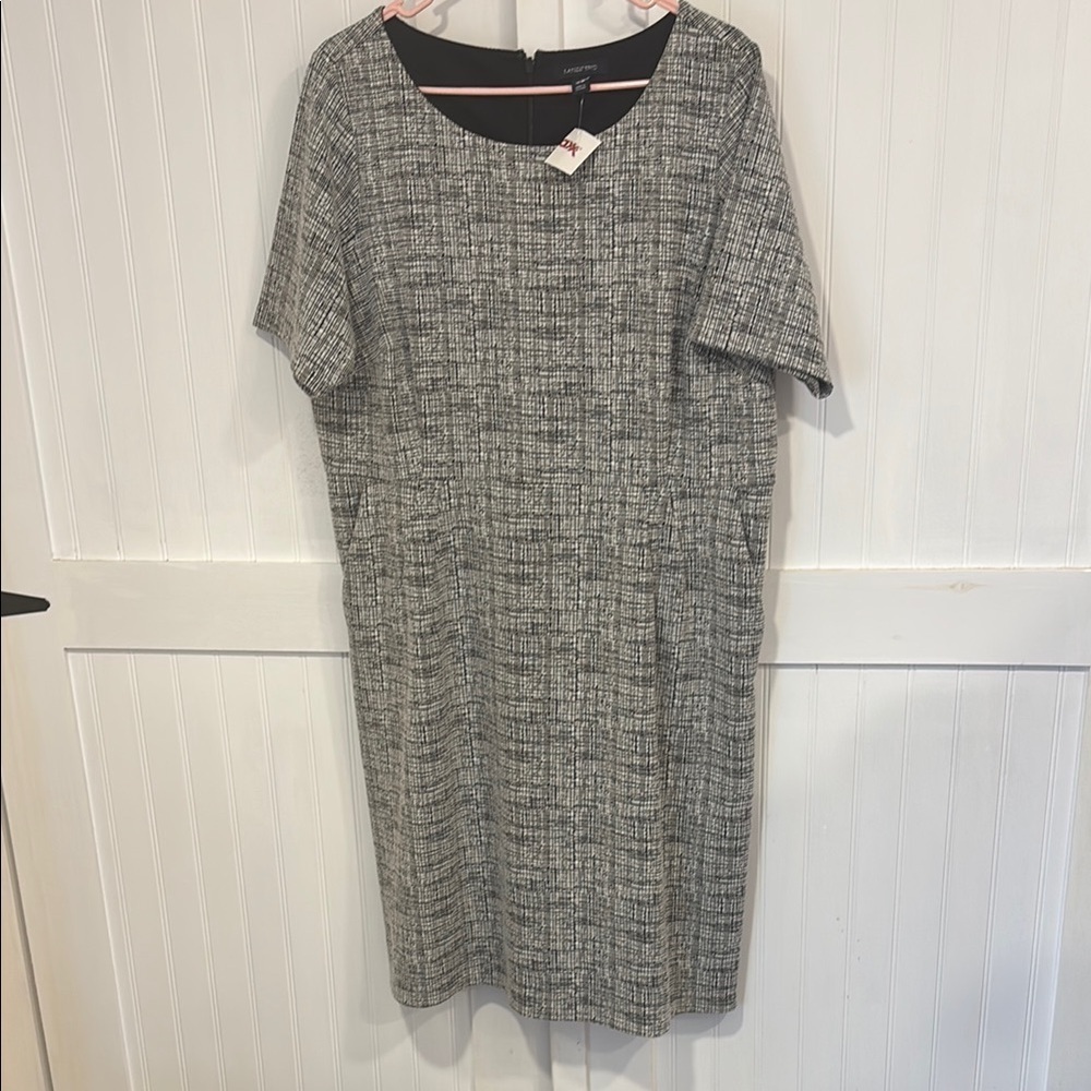 Lands’End Elegant Black & White sheath midi Dress W/pockets size 16W